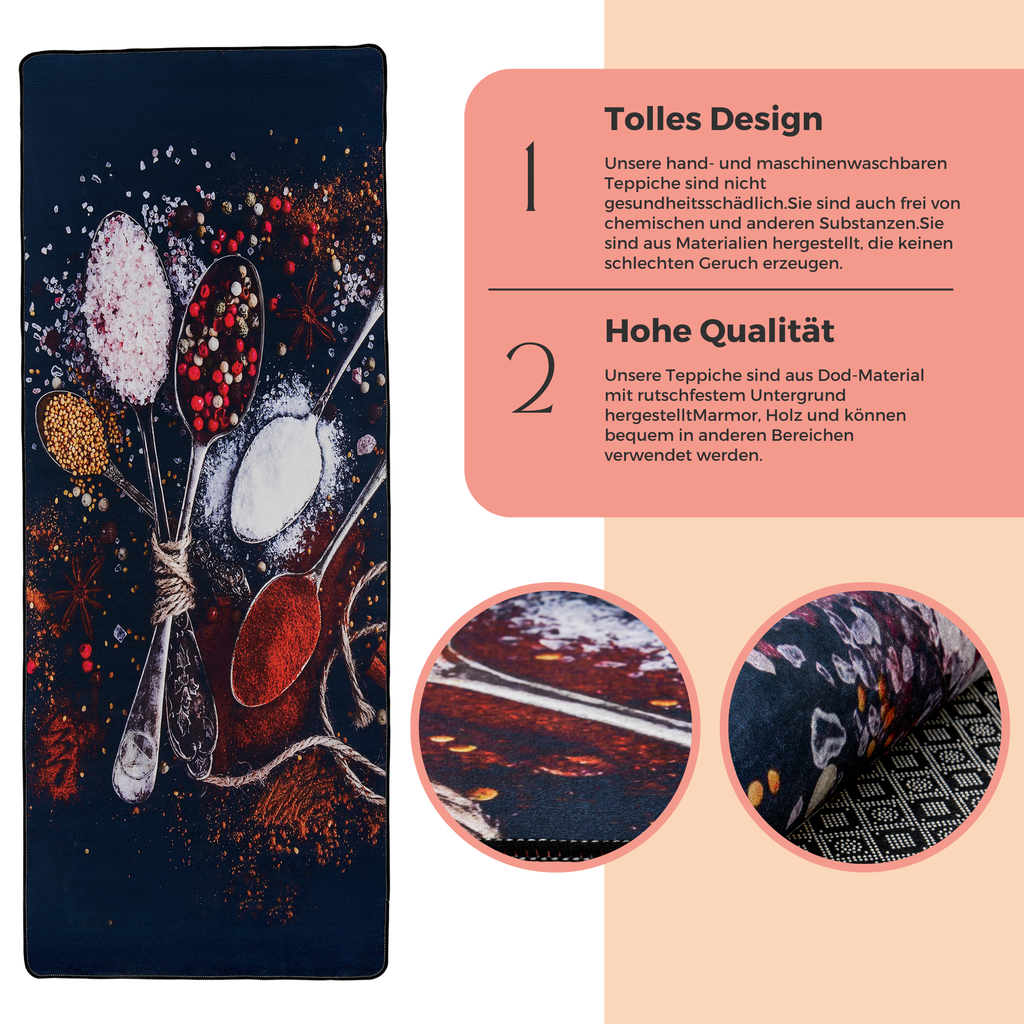 miqna Rutschfester Waschbarer Küchenteppich Schwarz – Küchenläufer & Matte