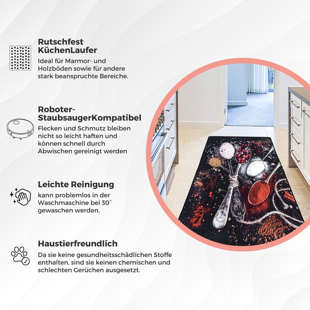 miqna Rutschfester Waschbarer Küchenteppich Schwarz – Küchenläufer & Matte