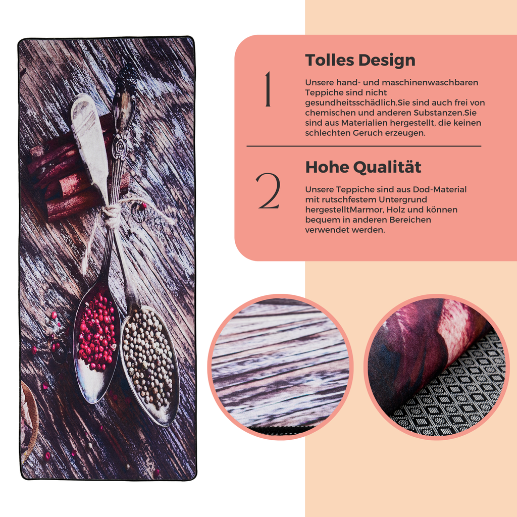 miqna Küchenteppich rutschfest, Waschbarer Küchenläufer Schwarz (Spice 100x200)