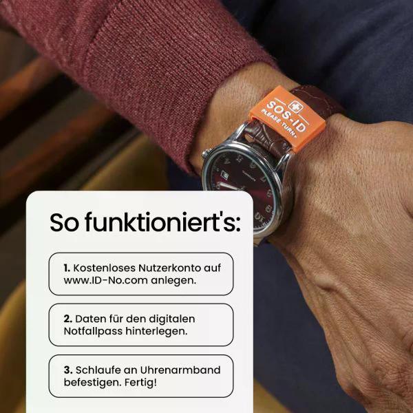 SOS-ID Armbandschlaufe. Innovativ und angenehm zu tragen. Rot