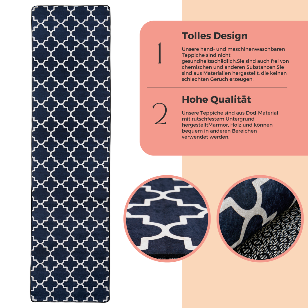 miqna Läufer Teppich,Waschbar Küchenläufer, Rutschfest Flur Teppich schwarz weiß