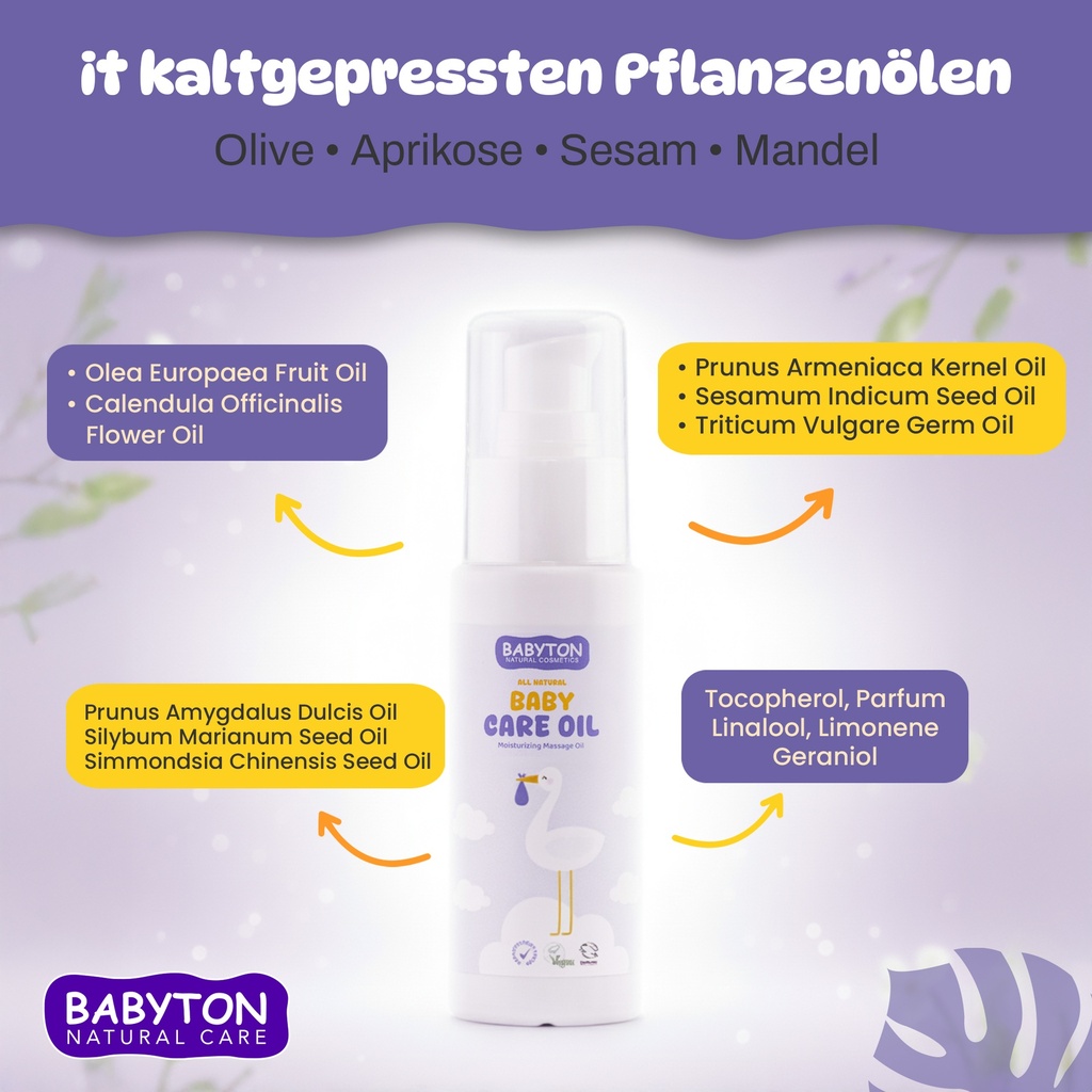 Babyton Baby Pflegeöl 50 ml | Natürliches Calendula-Aprikose Öl für empfindliche Haut