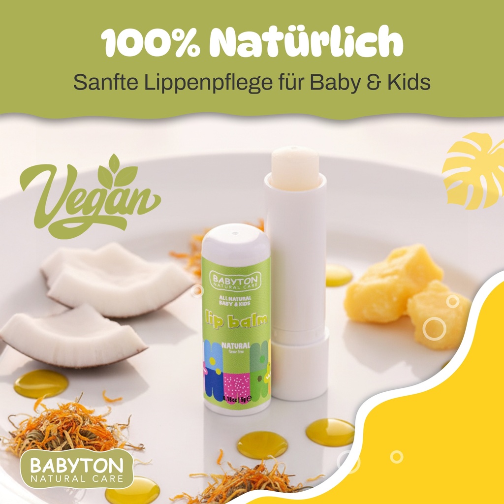 Babyton Lippenbalsam für Kinder 5g |  Pflanzlich, Parabenfrei, Erdbeer