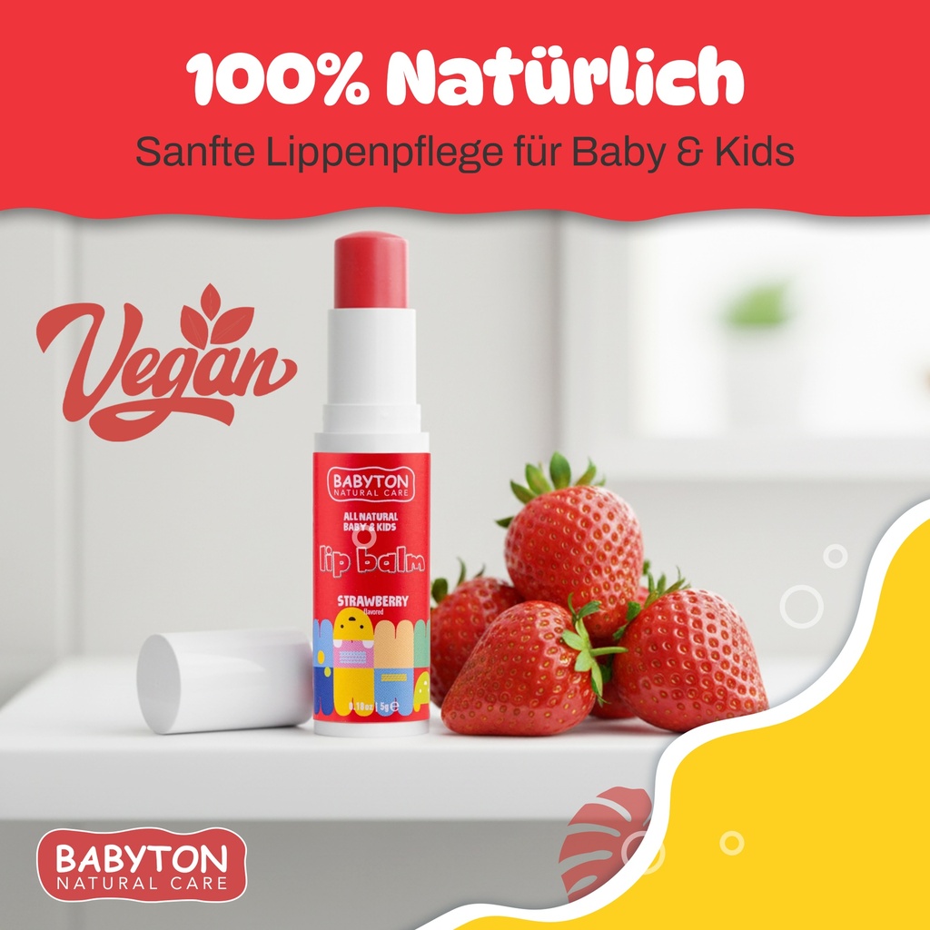 Babyton Kinder Lippenbalsam Erdbeere 5g | Natürlich, Parabenfrei, Sanft