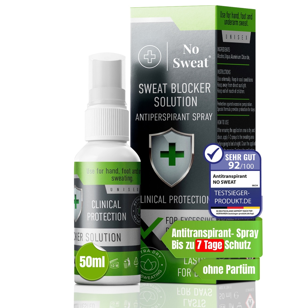 No Sweat Antitranspirant Spray 50ml - Extra Stark, 7 Tage Schutz gegen Schwitzen