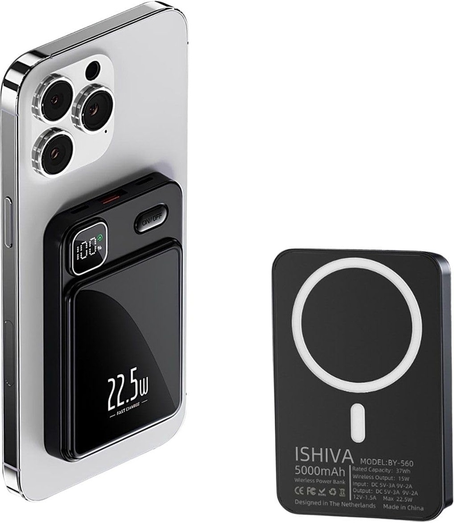 UFUZON Ishiva Magnetische Kabellose Powerbank 5000 mAh, 22,5W USB-C