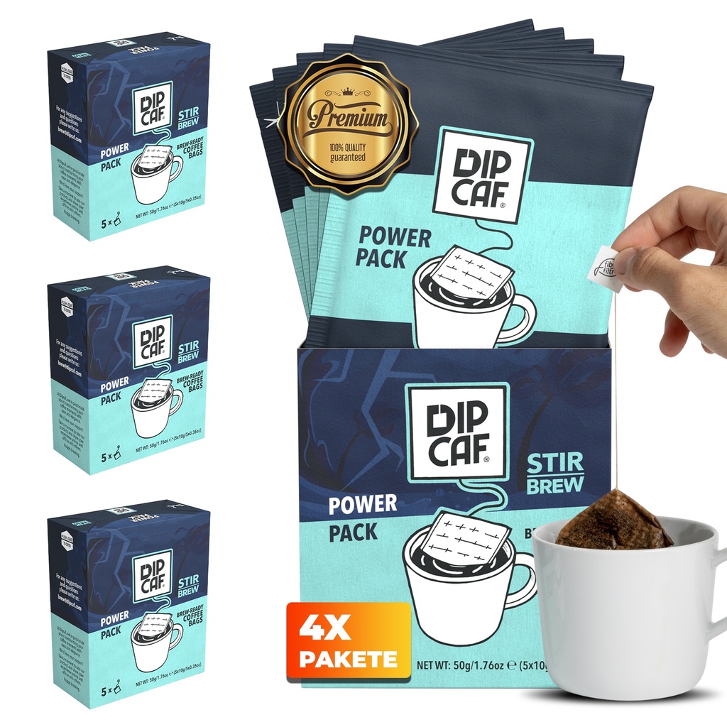 Dipcaf® Power Kaffeebeutel 20 Stück | Intensiver Filterkaffee – 50g Geschenkset