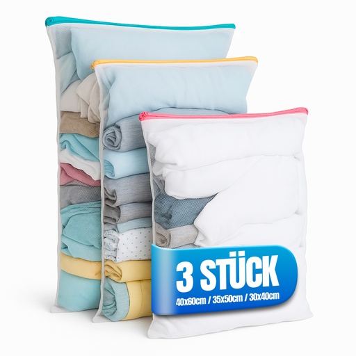 [G-311318] Reißverschluss Wäschebeutel Set 3er, 40x60cm, 35x50cm, 30x40cm, Wäschenetz