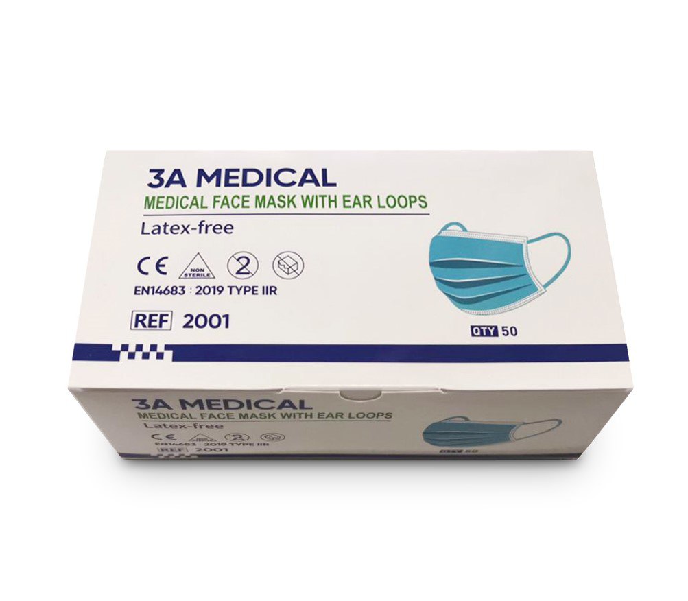 50x 3A Disposable Medical Mask with earloops, Type IIR