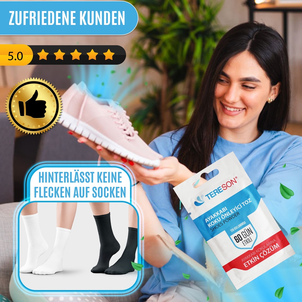Fussdeodorant, Fußpuder, 60 Tage Effekt, 10 Stück in einer Packung