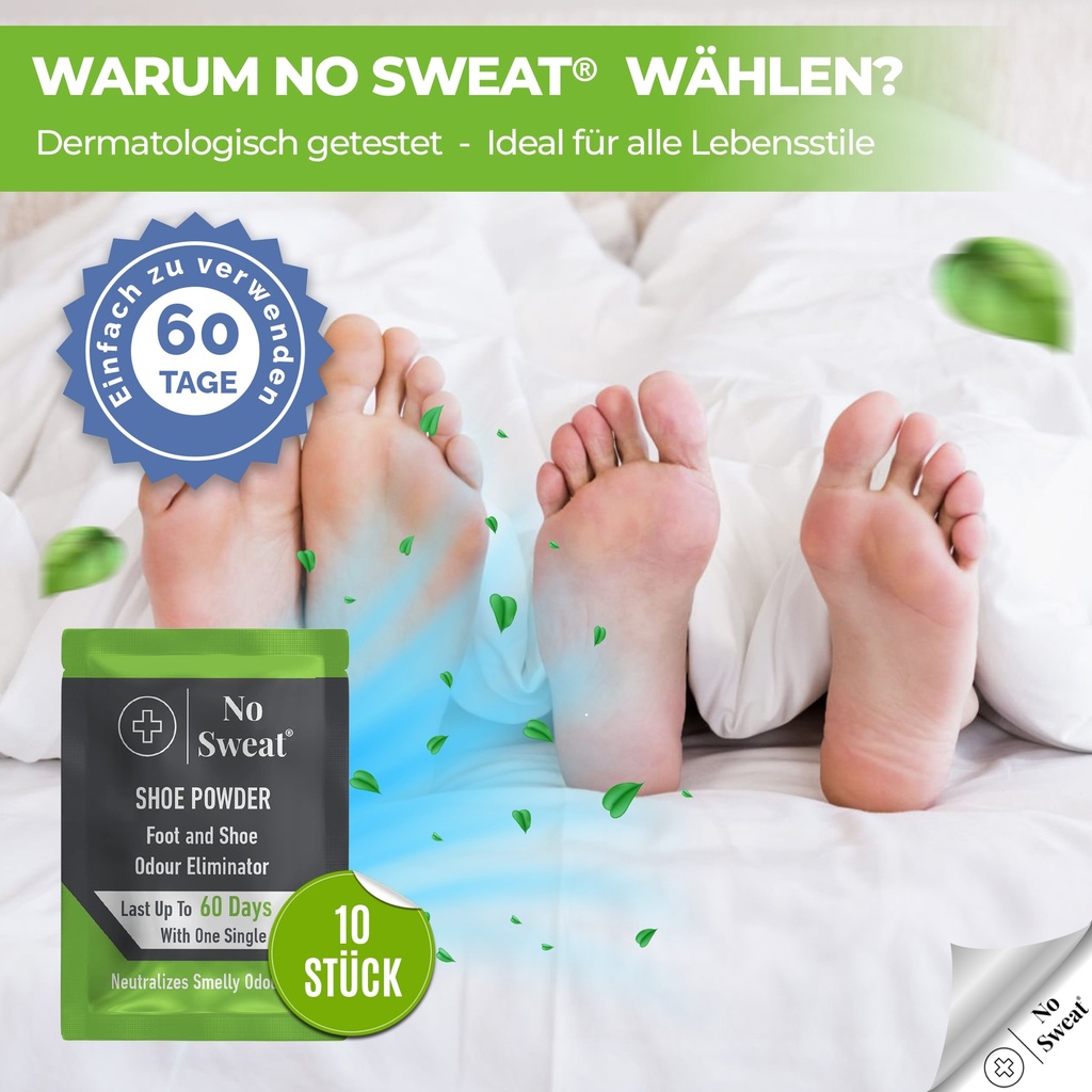 Schuhpuder 10er Pack - 60 Tage Schutz bei einmaligem Gebrauch gegen Fußgeruch