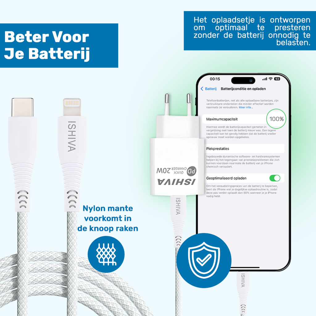 UFUZON Ishiva USB-C Adapter Ladegerät USB-Stecker–USB-C-zu-Lightning-Kabel–20W