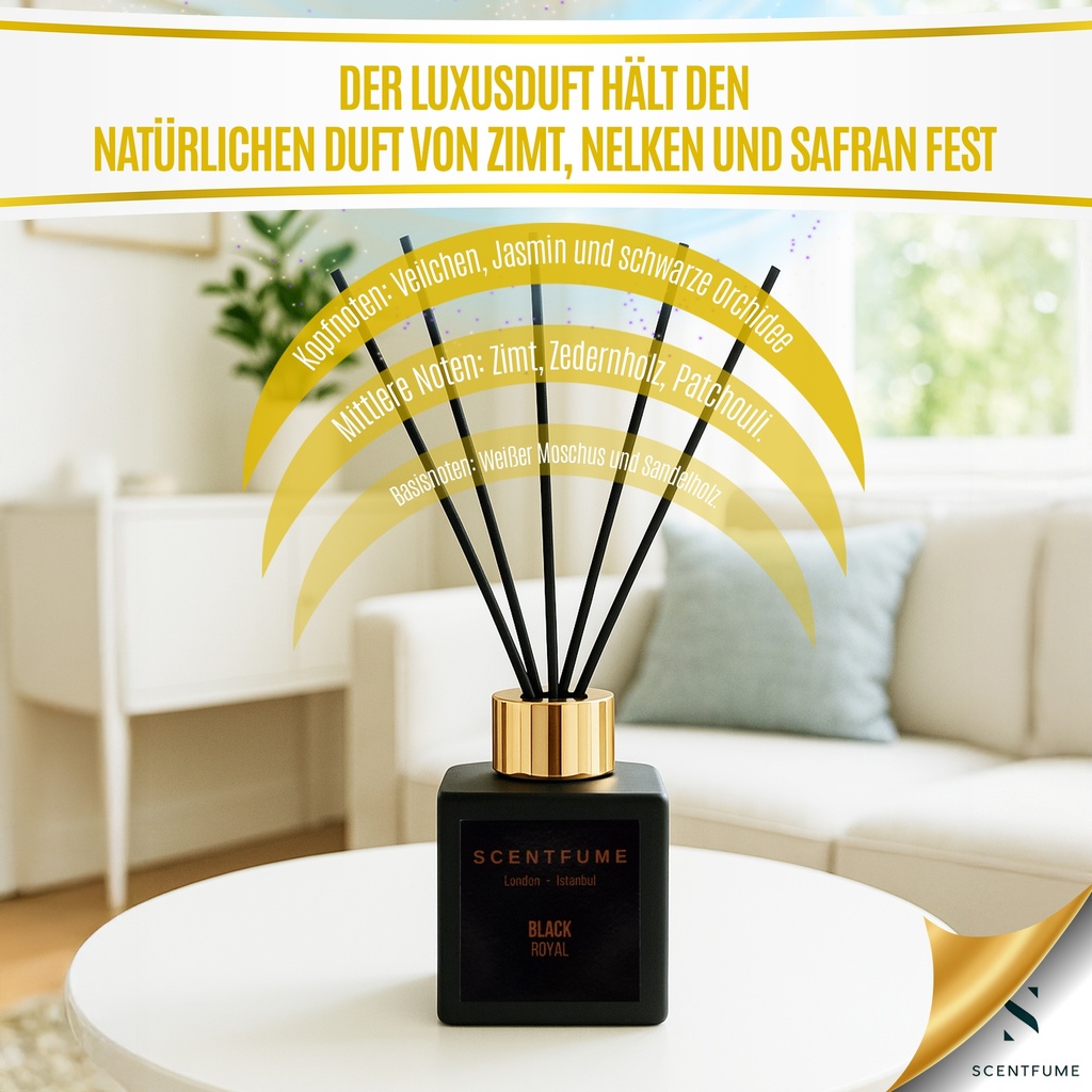 Raumduft mit Duftstäbchen – Veilchen, Jasmin und Schwarze Orchidee, Zimt - 110 ml