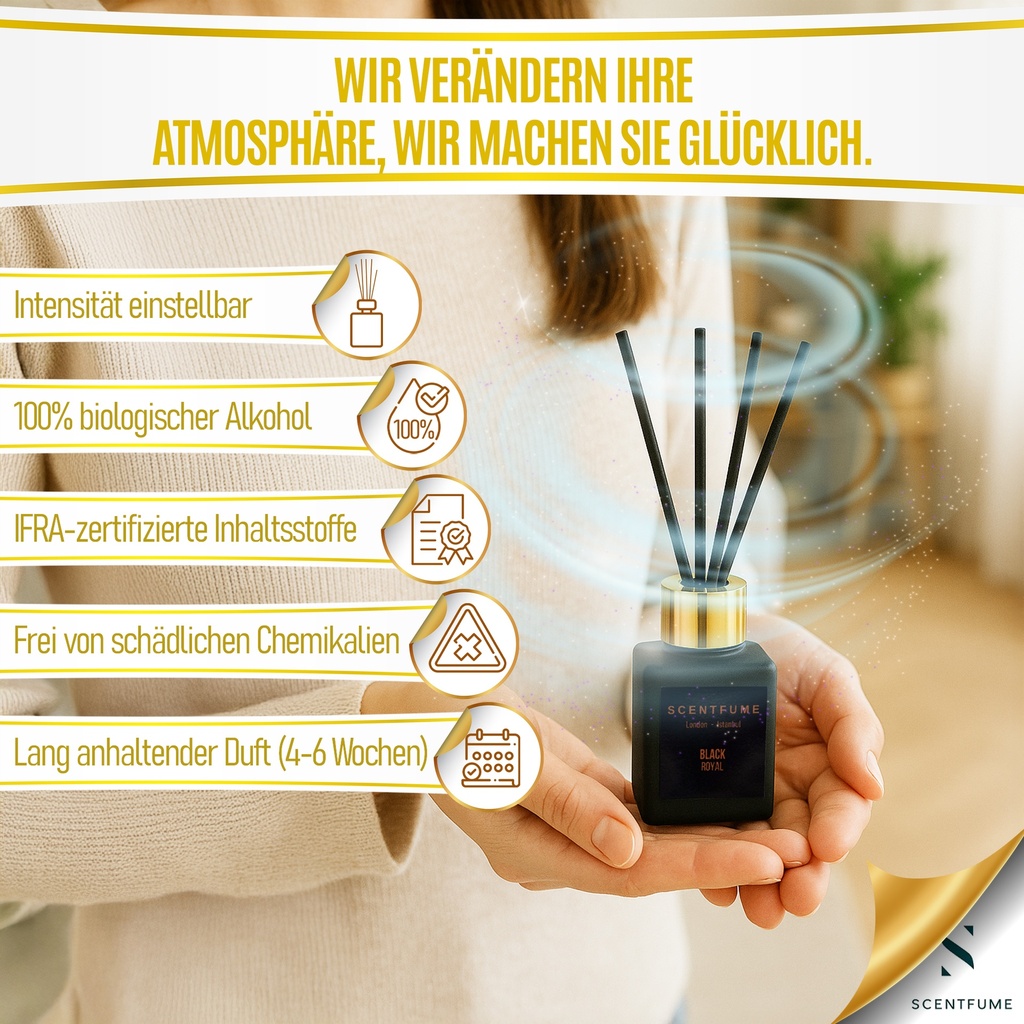 Raumduft mit Duftstäbchen – Veilchen, Jasmin und Schwarze Orchidee, Zimt - 110 ml