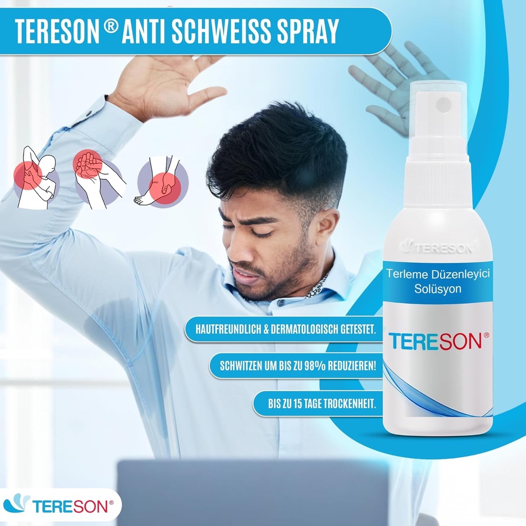 Tereson Antitranspirant Spray 50ml, stark gegen Schwitzen an Achseln und Händen x2