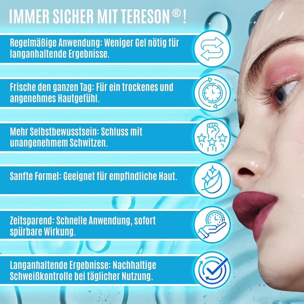 Tereson 2x Antitranspirant Gel 50 ml, Starkes Schwitzen,Bei Schwitzen im Gesicht