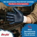 Beybi | 12 Paar Arbeitshandschuhe - Baumwolle, 3/4 Nitril-beschichtet