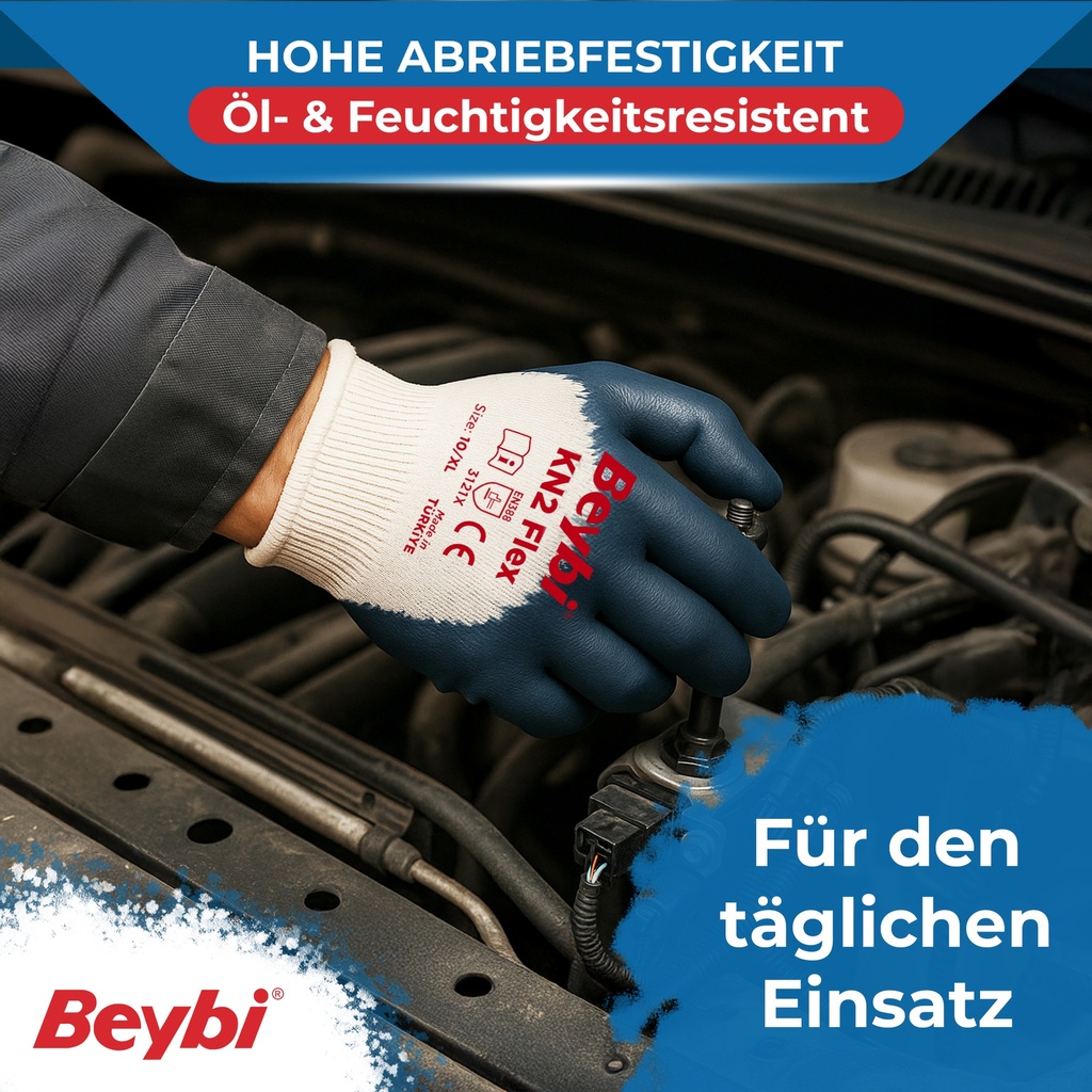 Beybi | 12 Paar Arbeitshandschuhe - Baumwolle, 3/4 Nitril-beschichtet