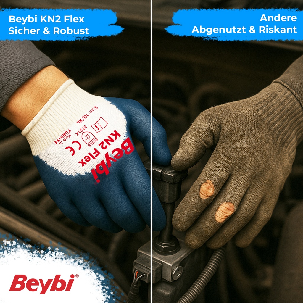 Beybi | 12 Paar Arbeitshandschuhe - Baumwolle, 3/4 Nitril-beschichtet