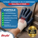 Beybi | 12 Paar Arbeitshandschuhe - Baumwolle, 3/4 Nitril-beschichtet