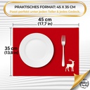 Tischsets Weihnachten, 4er Set Rot Gold Rentier-Stickerei, Abwaschbar 45x35 cm