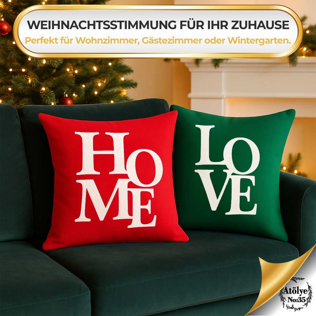 Kissenbezügen – Weihnachten Set aus 2, Rot & Grün, 40x40 cm, Dekorativ kissen