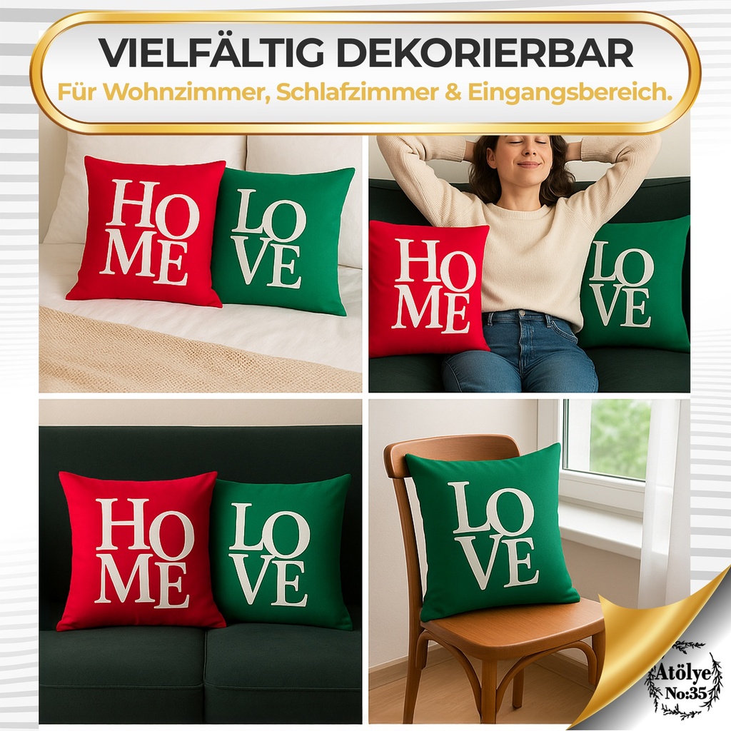 Kissenbezügen – Weihnachten Set aus 2, Rot & Grün, 40x40 cm, Dekorativ kissen
