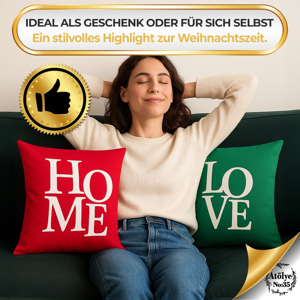 Kissenbezügen – Weihnachten Set aus 2, Rot & Grün, 40x40 cm, Dekorativ kissen