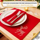 Tischsets Weihnachten, 4er Set Rot Gold Rentier-Stickerei, Abwaschbar 45x35 cm
