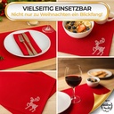 Tischsets Weihnachten, 4er Set Rot Gold Rentier-Stickerei, Abwaschbar 45x35 cm