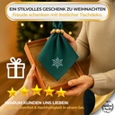 Stoffservietten Weihnachten 4er Set Zümrütgrün Schneeflocken-Stickerei 35x35 cm - Stickerei