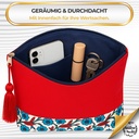 Kulturtasche Damen, Kosmetiktasche Rot, Etnisches Muster, 32x24 cm