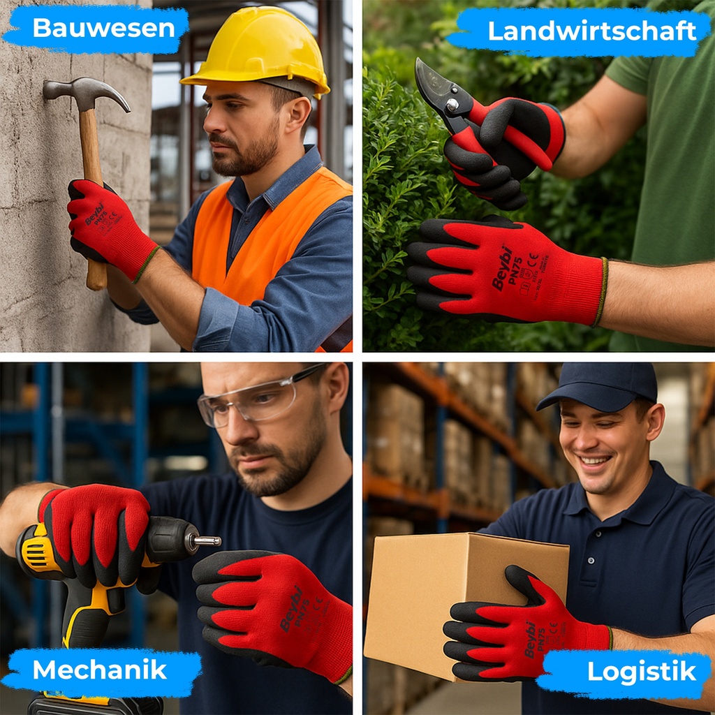 Beybi | 12 Paar Arbeitshandschuhe - Polyester, Nitril 1/2-Beschichtung