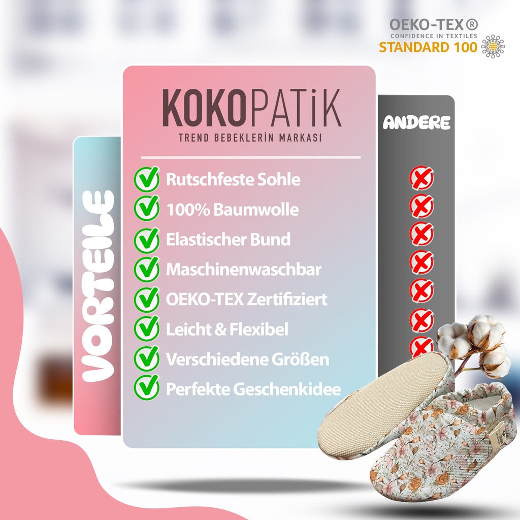 Kokopatik Organische Baumwolle Baby Hausschuhe rutschfest Neugeborene BohoBlumen