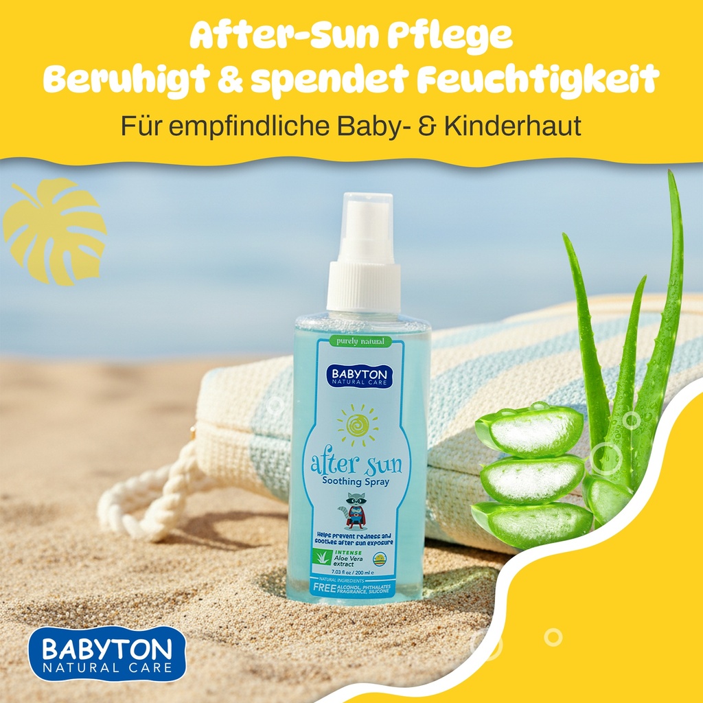Babyton After Sun Spray 200ml | Kühlende&Feuchtigkeitsspendende Aloe-Vera Pflege