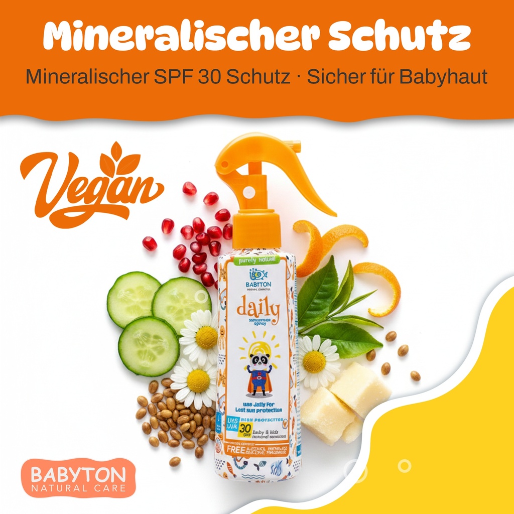 Babyton Kinder Sonnenspray SPF 30 | Wasserfest, Natürlich & Sanft für Babys