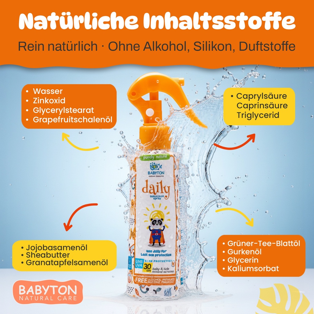 Babyton Kinder Sonnenspray SPF 30 | Wasserfest, Natürlich & Sanft für Babys