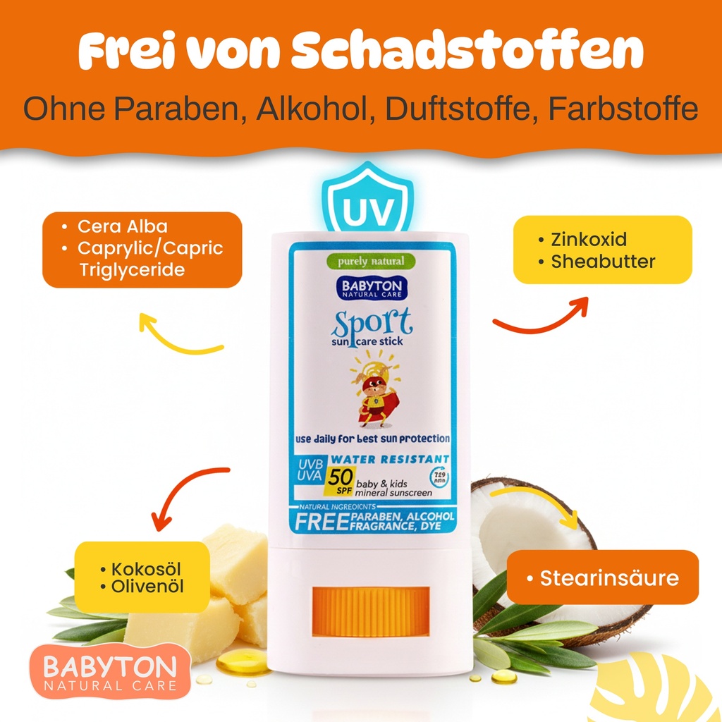 Babyton Kinder Sonnenschutz Stick SPF 50 | Mineralisch & wasserfest, 20g