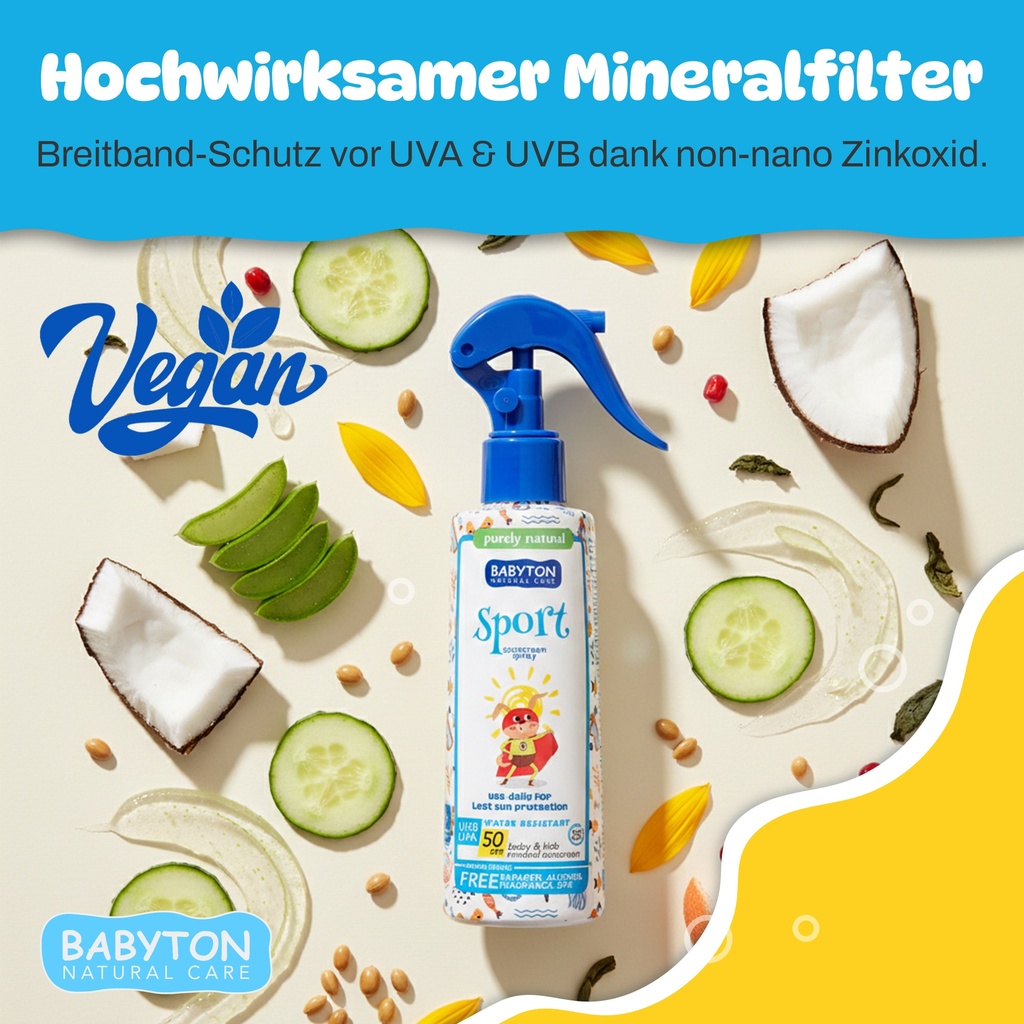 Babyton Kids Sonnenschutz SPF 50 Spray | Mineralisch, Wasserfest, Empfindliche Haut