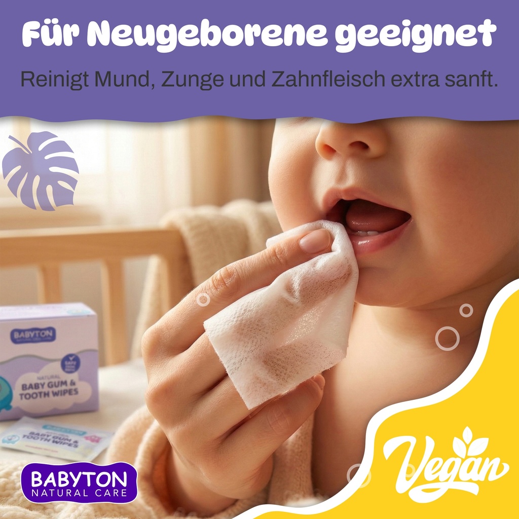 Babyton Baby Zahn- & Zahnfleischtücher 25 Stk, Fluoridfrei, Xylit, Einzeln