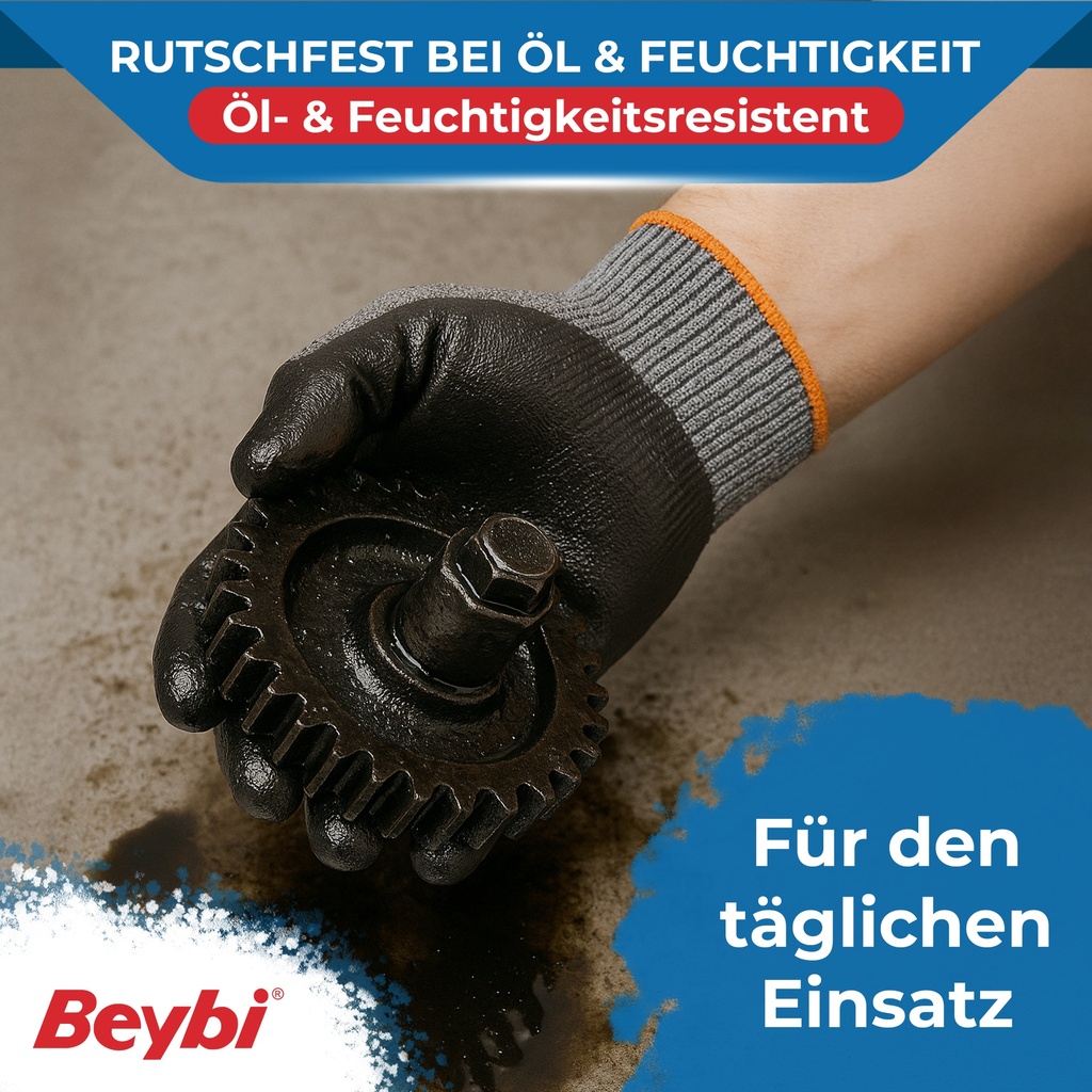 Beybi | 12 Paar Arbeitshandschuhe, Nitrile 1/2 Coated, robust