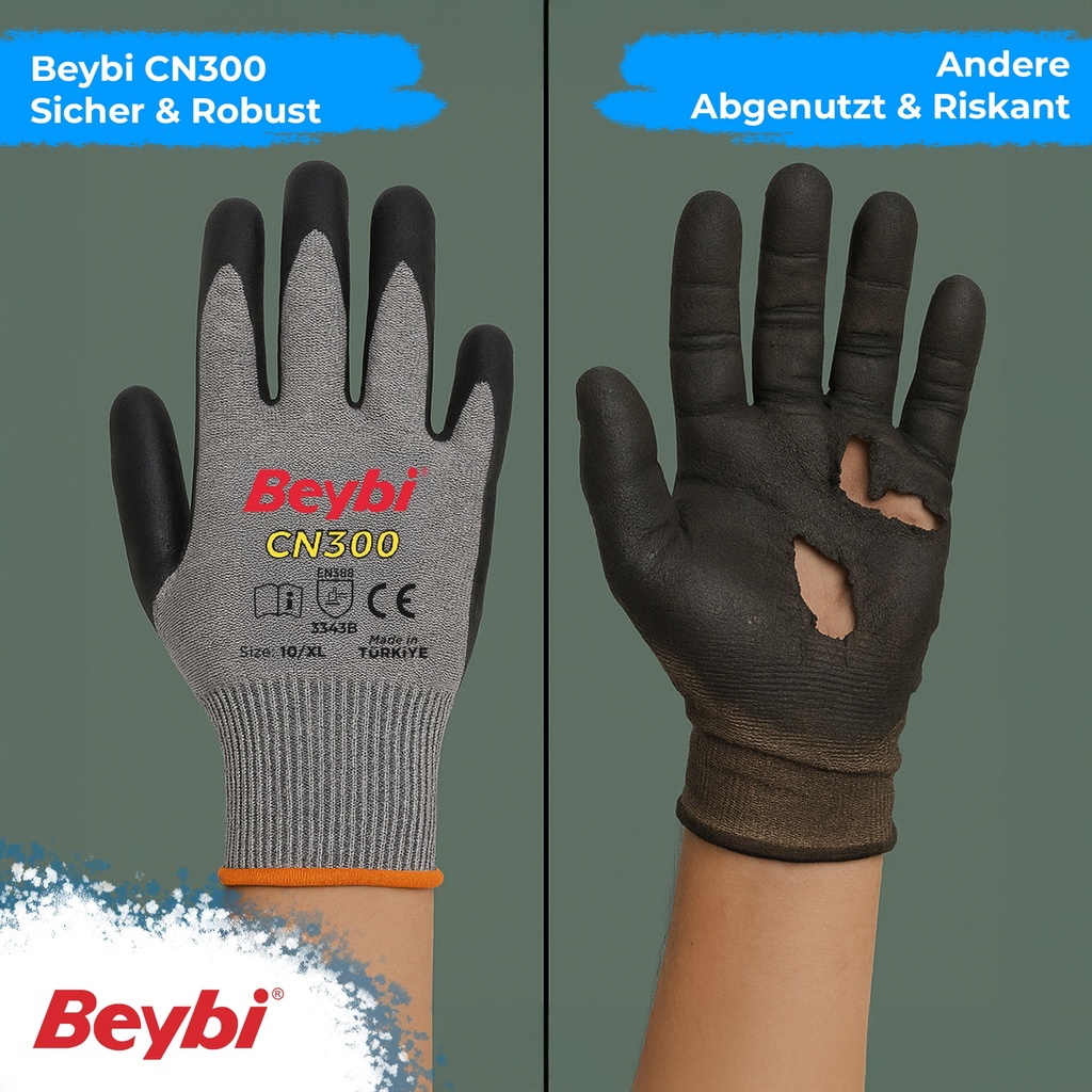Beybi | 12 Paar Arbeitshandschuhe, Nitrile 1/2 Coated, robust