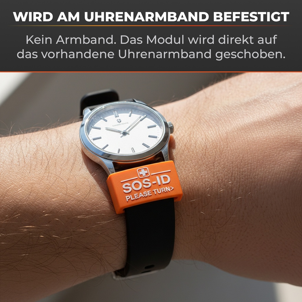 SOS-ID Armbandschlaufe. Innovativ und angenehm zu tragen.  Orange