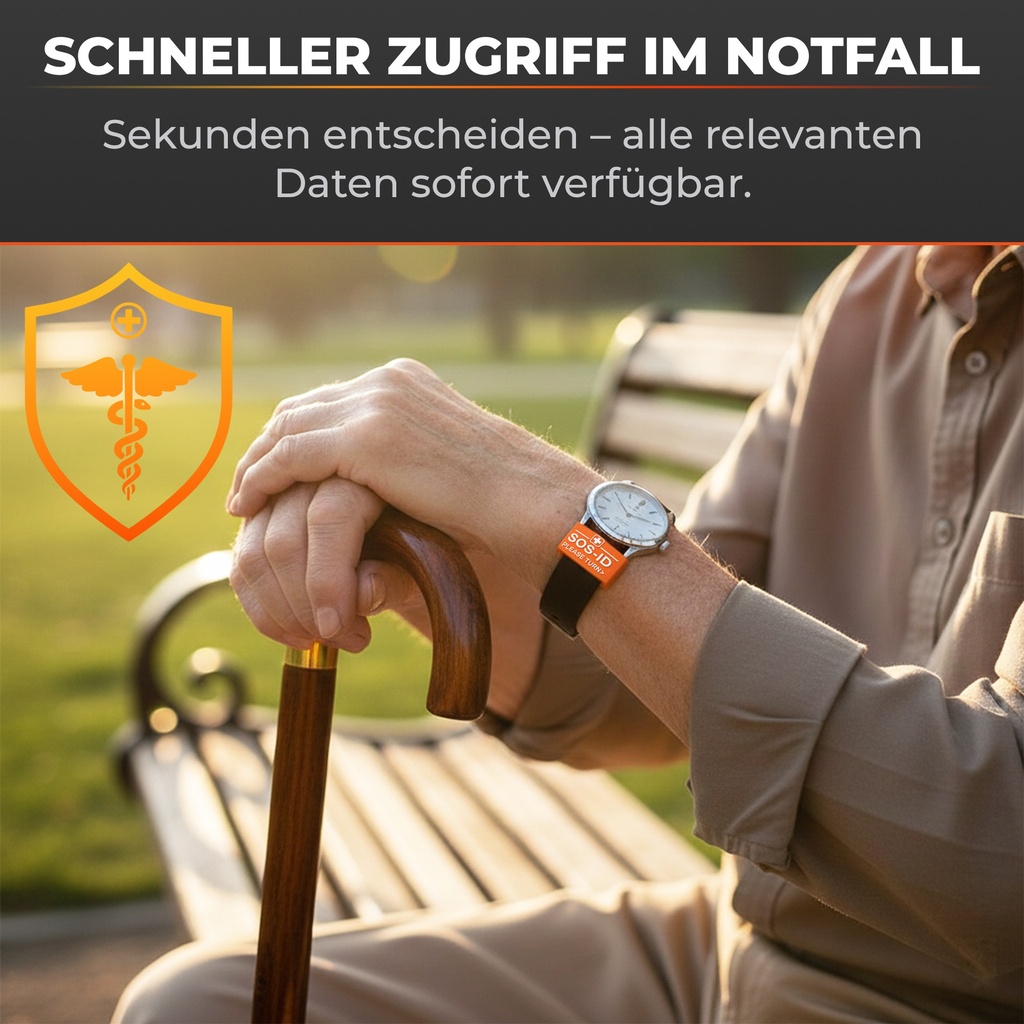 SOS-ID Armbandschlaufe. Innovativ und angenehm zu tragen.  Orange