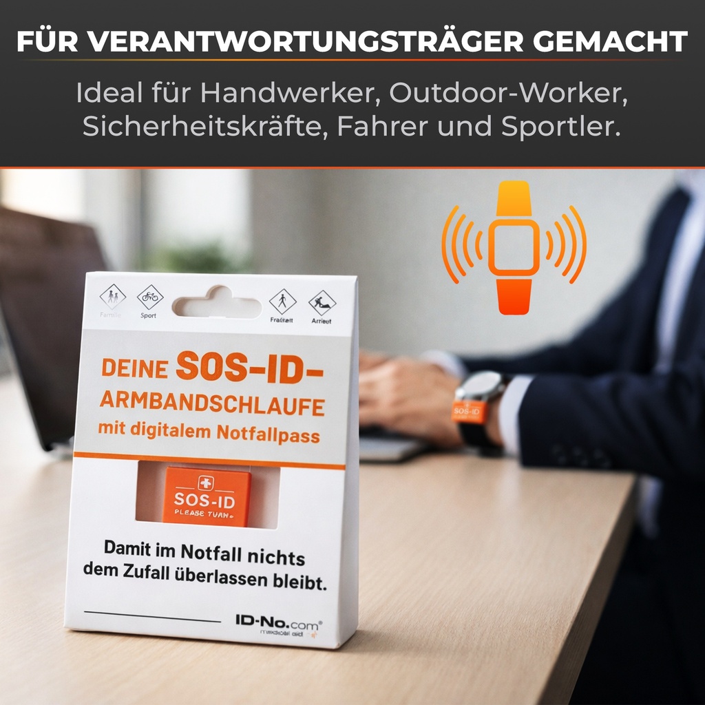 SOS-ID Armbandschlaufe. Innovativ und angenehm zu tragen.  Orange
