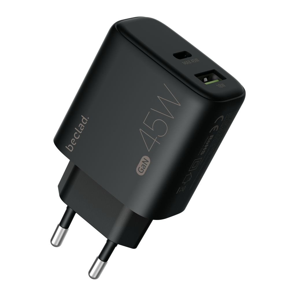 beclad. 45W 2 Port  Travel Adapter (C+A Max 20W) BLACK