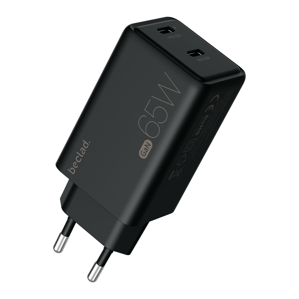 beclad. 65W Type C 2 Port Travel Adapter (C+C) BLACK BE-PT765CBG-GR