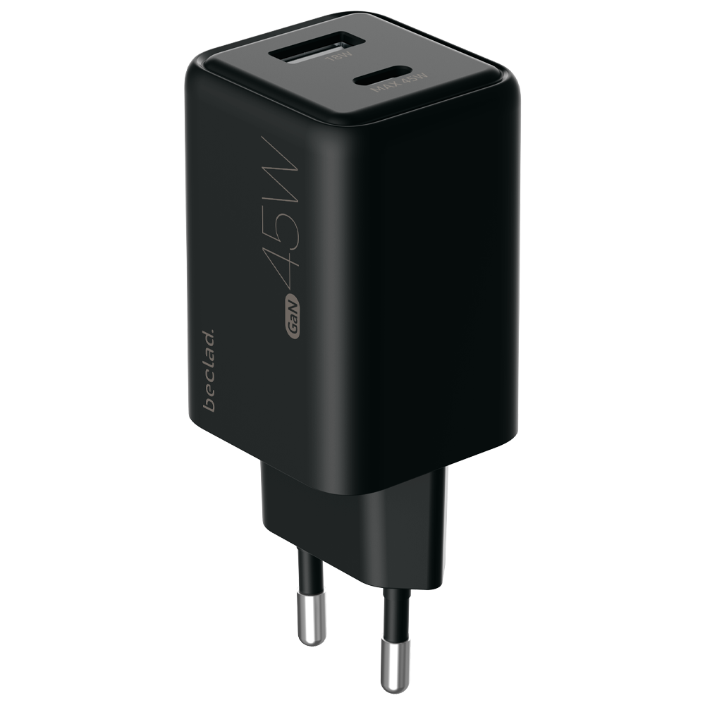 beclad. 45W 2 Port Travel Adapter (C+A Max 45W) BLACK BE-PT245BG-GR