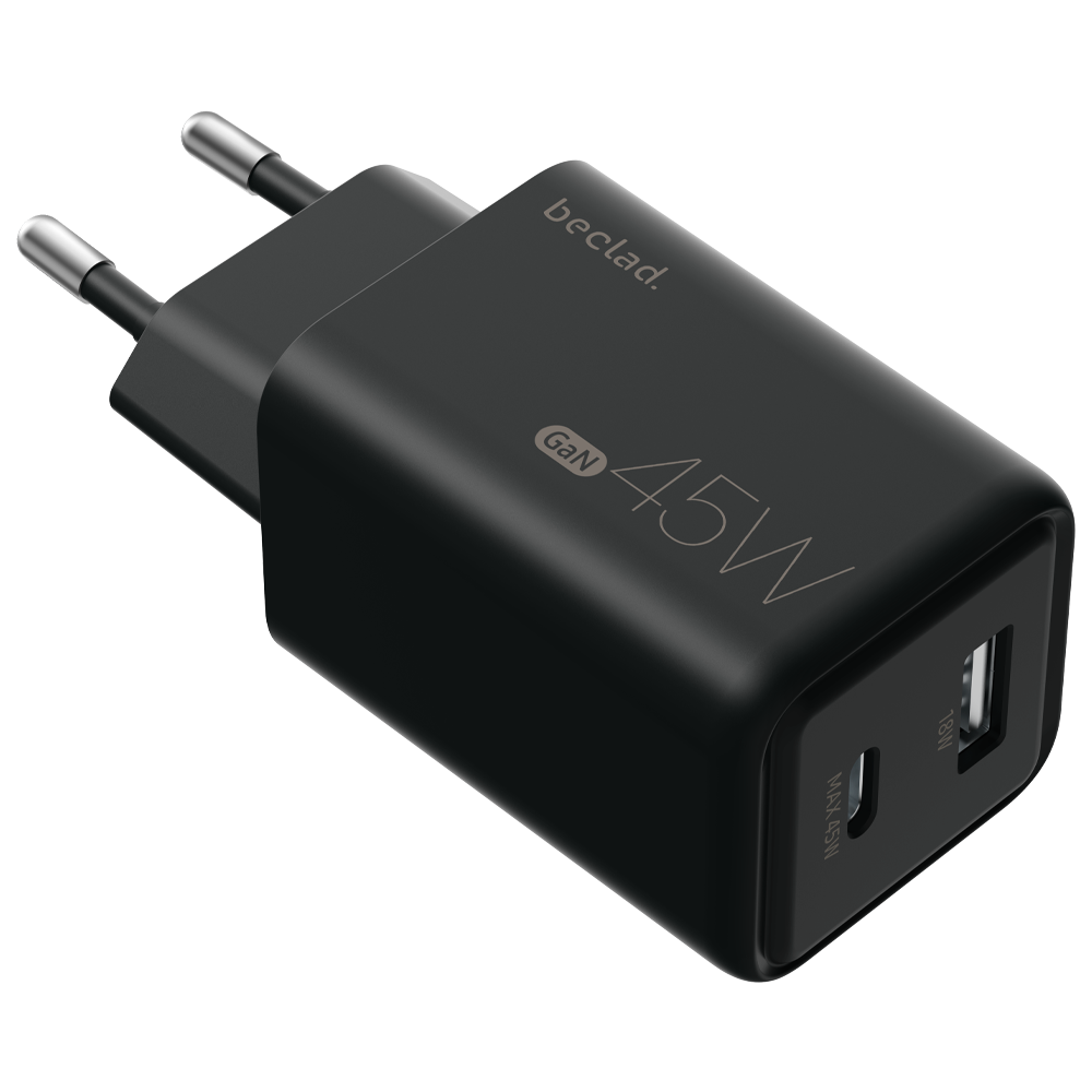 beclad. 45W 2 Port Travel Adapter (C+A Max 45W) BLACK BE-PT245BG-GR
