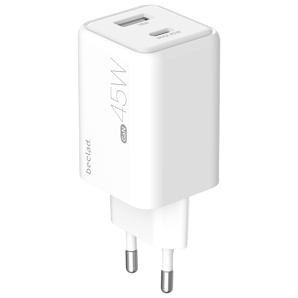 beclad. 45W 2 Port Travel Adapter (C+A Max 45W) WHITE BE-PT245WG-GR